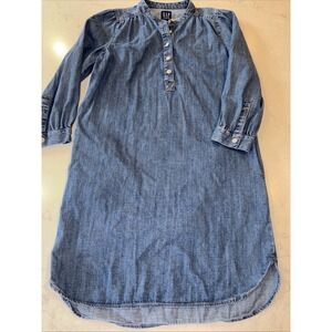 Women's XS GAP 100% LS Popover Medium Wash Indigo Dress Denim Shirtdress Jean